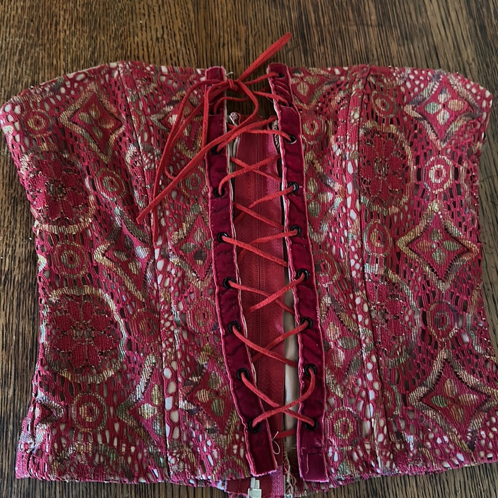 Vintage Wire Corset with suede lace up front & Velvet accents.